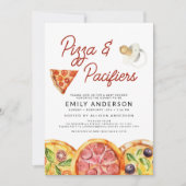 Alles-in-één QR Code Pizza & Pacifiers Baby shower Kaart (Voorkant)
