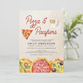Alles-in-één QR Code Pizza & Pacifiers Baby shower Kaart (Staand voorkant)