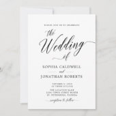 Alles in één QR-code RSVP Black Calligraphy Weddin Kaart (Voorkant)