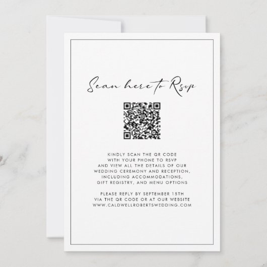 Alles in één QR Code RSVP Moderne Calligrafie Wedd Kaart (Achterkant)