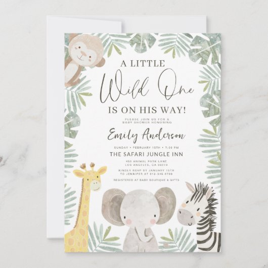 Alles in één QR-code Wild One Safari-Baby shower Kaart (Voorkant)