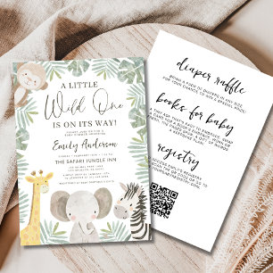 Alles in één QR-code Wild One Safari-Baby shower Kaart