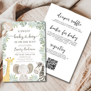 Alles in één QR-code Wild One Safari-Baby shower Kaart