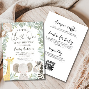 Alles in één QR-code Wild One Safari-Baby shower Kaart