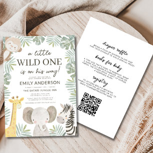 Alles in één QR-code Wild One Safari-Baby shower Kaart