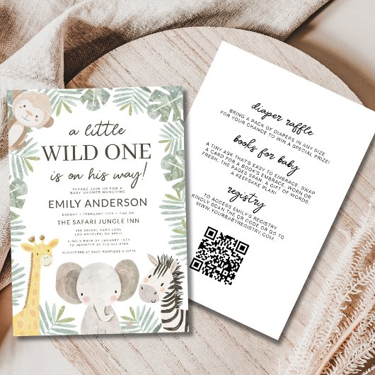 Alles in één QR-code Wild One Safari-Baby shower Kaart