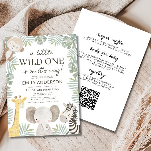 Alles in één QR-code Wild One Safari-Baby shower Kaart