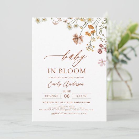 Alles in één QR Code Wildflower Baby in Bloom Show Kaart (Staand voorkant)