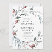 Alles in één QR-code Winter Berries Greenery Weddi Kaart (Voorkant)