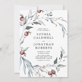 Alles in één QR-code Winter Berries Greenery Weddi Kaart