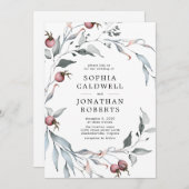 Alles in één QR-code Winter Berries Greenery Weddi Kaart (Voorkant / Achterkant)