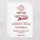 Alles in één rode retro disco groovy bruiloft kaart (Voorkant / Achterkant)