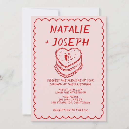 Alles in een rode roze hand getrokken taart Lijst  Kaart (Voorkant)