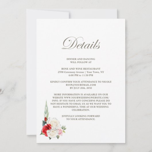 Alles in een rode witte bloemenboog bruiloft kaart (Achterkant)