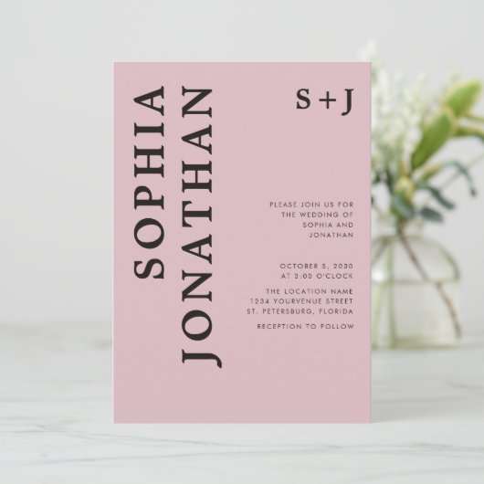 Alles in één Roos, gebold onyx Typografie Weddensc Kaart (Staand voorkant)