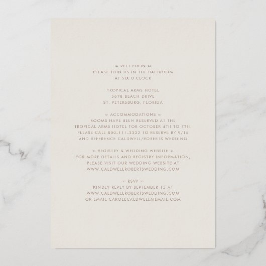 Alles in één Roos Gold Bold Typography Weddenschap Folie Uitnodiging (Achterkant)