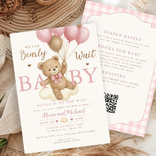 Alles in één roze berenballon meisje babyshower kaart