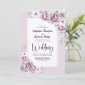 Alles in één roze bloemenbruiloft kaart (Staand voorkant)
