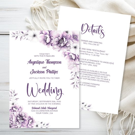 Alles in één roze bloemenbruiloft kaart