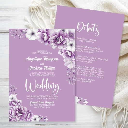 Alles in één roze bloemenbruiloft kaart