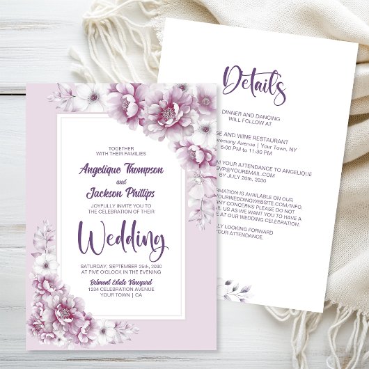 Alles in één roze bloemenbruiloft kaart