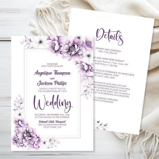 Alles in één roze bloemenbruiloft kaart