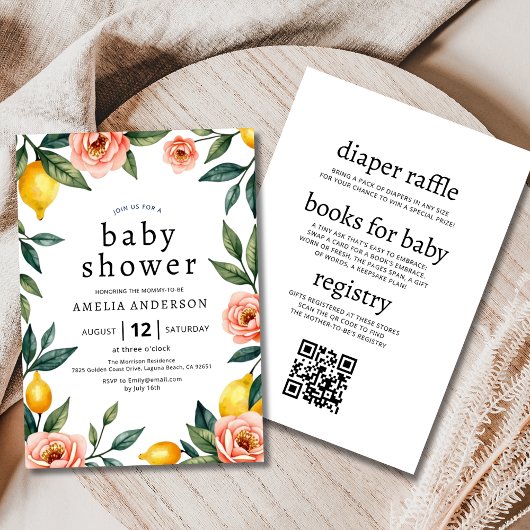 Alles in één roze geel bloemig citroen Baby shower Kaart