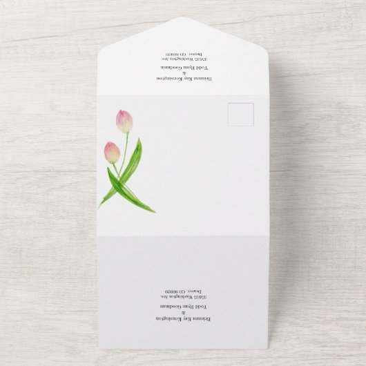Alles in één roze lente Waterverf Tulp uitnodiging (Buitenkant)
