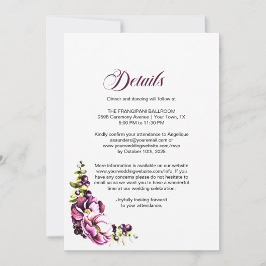 Alles in één roze roze finale uitnodiging voor bru (Achterkant)