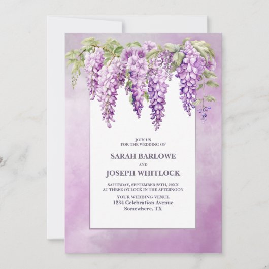 Alles in een roze Wisteria Floral bruiloft Kaart (Voorkant)