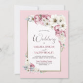 Alles in één roze witte bloemenbruiloft kaart (Voorkant)