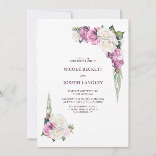 Alles in één roze witte bloemenbruiloft kaart (Voorkant)