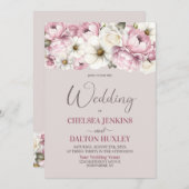 Alles in één roze witte bloemenbruiloft kaart (Voorkant / Achterkant)