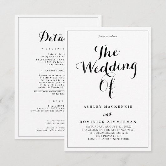 Alles in één RSVP elegante minimalistische bruilof Kaart (Voorkant / Achterkant)