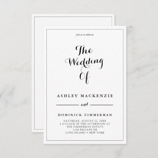 Alles in één RSVP Simple Contemporary Wedding Kaart (Voorkant / Achterkant)