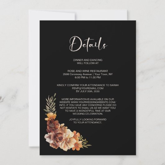 Alles in een rustieke bloem zwarte bruiloft kaart (Achterkant)