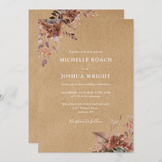 Alles in een rustieke bloemenherfst herfst bruilof kaart (Voorkant / Achterkant)