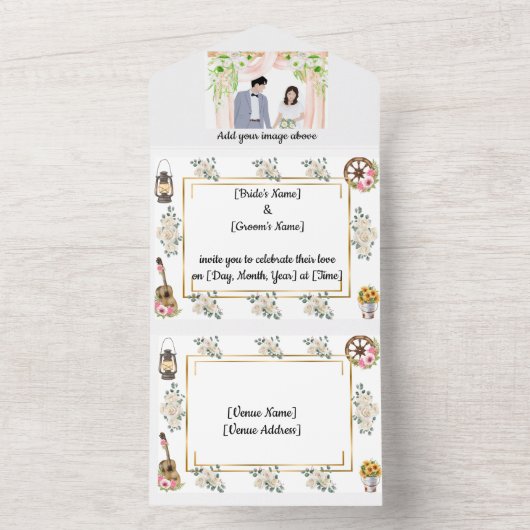 Alles in één rustieke bruiloft all in one uitnodiging (Binnen)