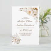 Alles in één rustieke crème bloemenbruiloft kaart (Staand voorkant)