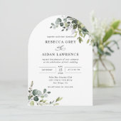 Alles in een rustieke eucalyptus groen boog bruilo kaart (Staand voorkant)