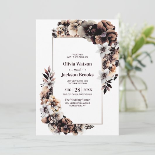 Alles in één rustieke herfst bloemenbruiloft kaart (Staand voorkant)