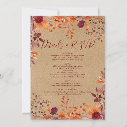 Alles in een rustieke Herfst in liefde bloemenbrui Kaart (Achterkant)