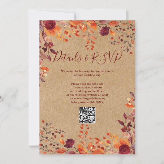 Alles in een rustieke Herfst in liefde QR Code bru Kaart (Achterkant)