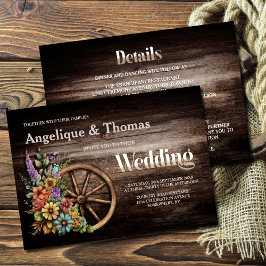 Alles in één rustieke houten bloemenbruiloft kaart