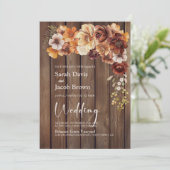 Alles in één rustieke houten bloemenbruiloft kaart (Staand voorkant)