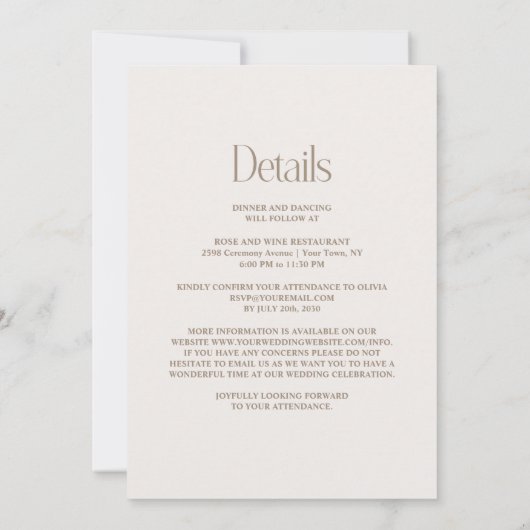 Alles in één rustieke neutrale bloemenbruiloft kaart (Achterkant)