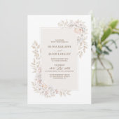 Alles in één rustieke neutrale bloemenbruiloft kaart (Staand voorkant)