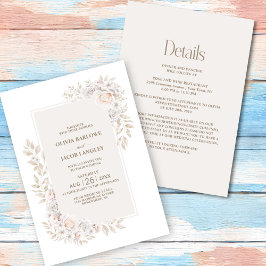Alles in één rustieke neutrale bloemenbruiloft kaart