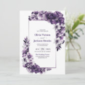 Alles in één rustieke Paarse bloemenbruiloft Kaart (Staand voorkant)