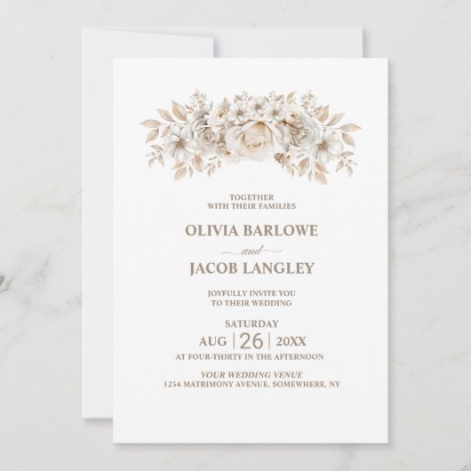 Alles in één rustieke witte bloemenbruiloft kaart (Voorkant)